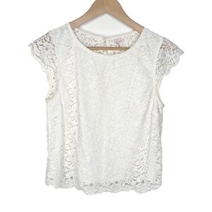 Aritzia Talula Portobello White Lace Cap Sleeve Blouse